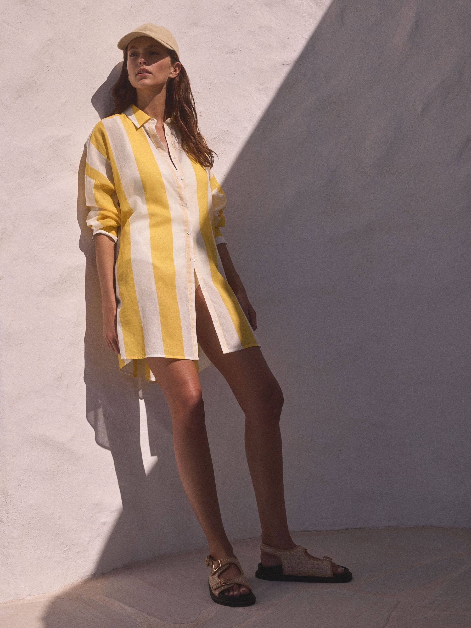 Yellow/White Stripe Beach Shirt Cover-Up