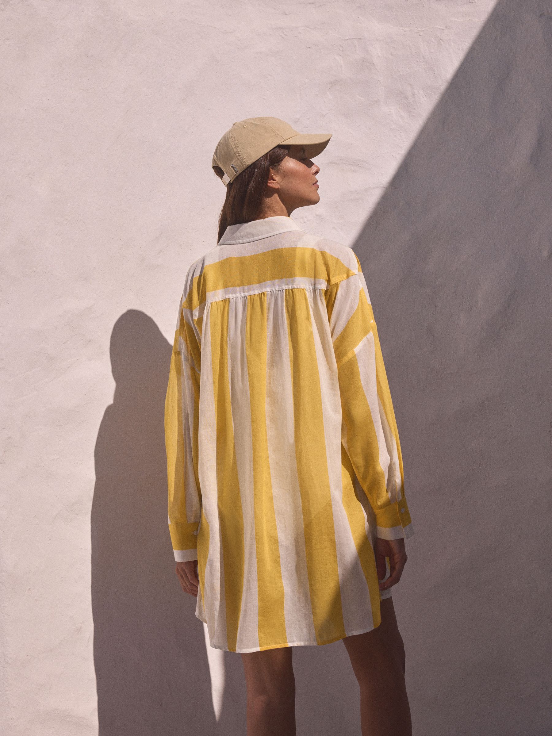 Yellow/White Stripe Beach Shirt Cover-Up