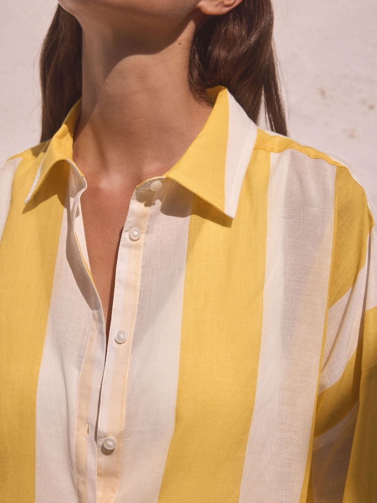 Yellow/White Stripe 100% Cotton Beach Shirt Cover-Up - Image 5 of 7