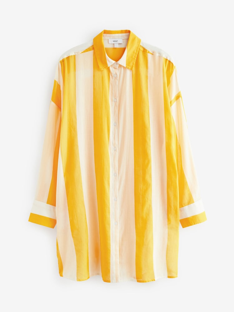 Yellow/White Stripe 100% Cotton Beach Shirt Cover-Up - Image 6 of 7
