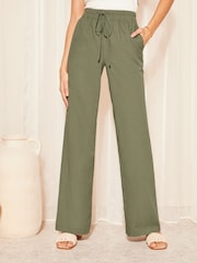 Friends Like These Khaki Green Khaki Green Wide Leg Trousers Co Ord with Linen - Image 1 of 4
