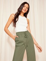 Friends Like These Khaki Green Khaki Green Wide Leg Trousers Co Ord with Linen - Image 2 of 4