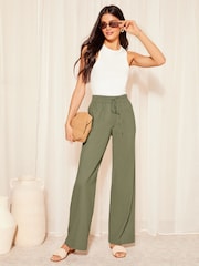 Friends Like These Khaki Green Khaki Green Wide Leg Trousers Co Ord with Linen - Image 3 of 4