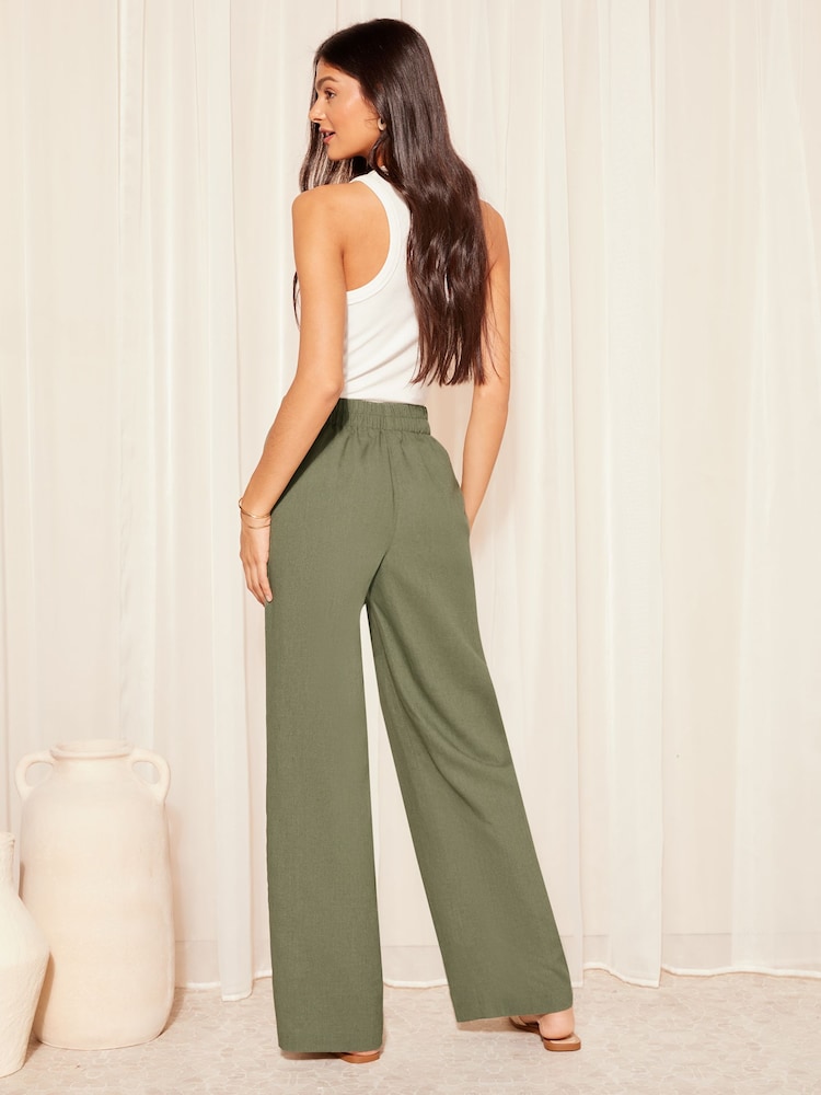 Friends Like These Khaki Green Khaki Green Wide Leg Trousers Co Ord with Linen - Image 4 of 4