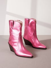 Pink Metallic Signature Leather Forever Comfort® Western Cowboy Boots - Image 1 of 6