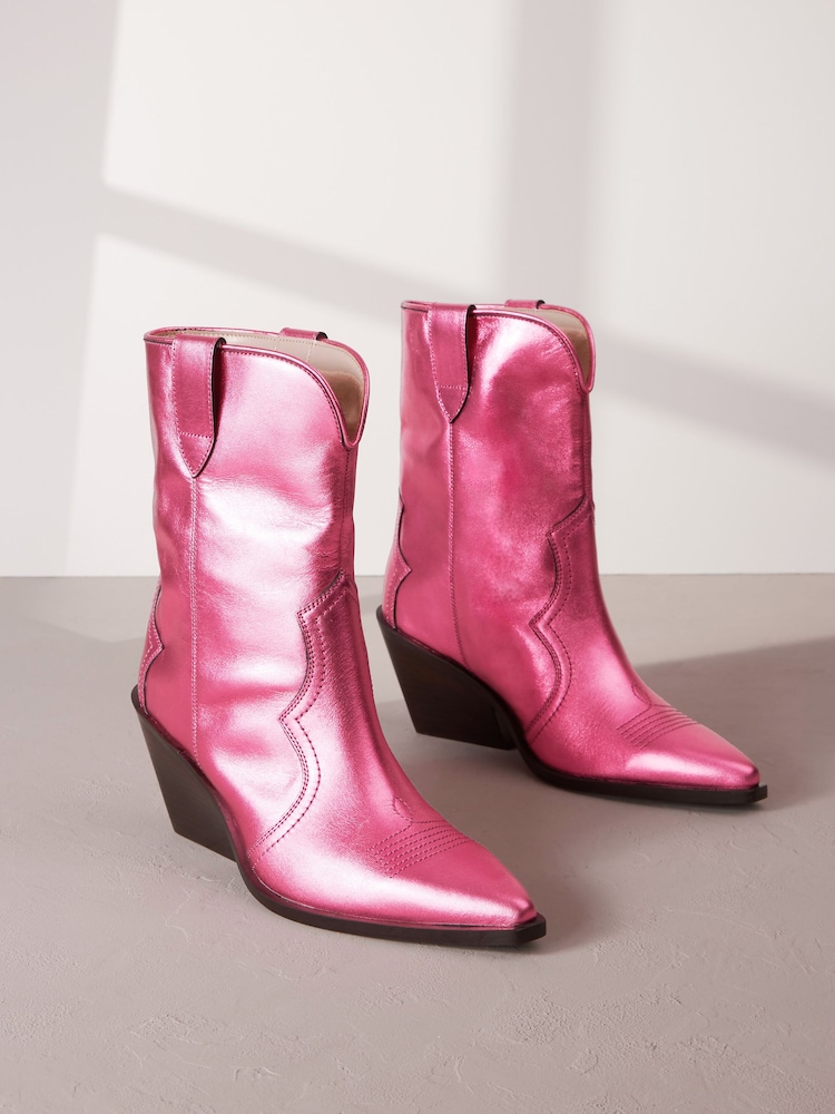 Pink Metallic Signature Leather Forever Comfort® Western Cowboy Boots - Image 1 of 6