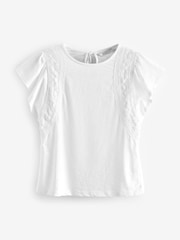 White Crochet Trim Short Sleeve Washed T-Shirt - Image 3 of 6