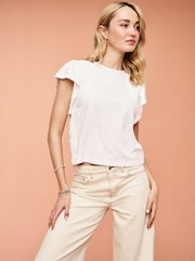 White Crochet Trim Short Sleeve Washed T-Shirt - Image 5 of 6