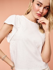 White Crochet Trim Short Sleeve Washed T-Shirt - Image 6 of 6