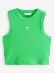 Green Ribbed Shorter length Sleeveless Racer Vest Tank Top - Image 5 of 6