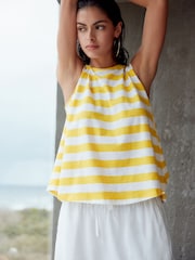 Yellow Relaxed Fit 100% Cotton Sleeveless Scoop Neck Slub Vest Top - Image 1 of 6