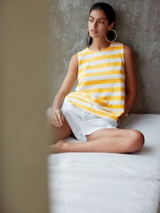 Yellow Relaxed Fit 100% Cotton Sleeveless Scoop Neck Slub Vest Top - Image 2 of 6