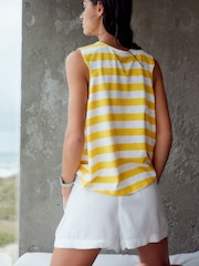 Yellow Relaxed Fit 100% Cotton Sleeveless Scoop Neck Slub Vest Top - Image 3 of 6