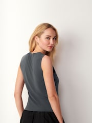 Charcoal Grey Premium Modal Rich Short Sleeve Scoop Neck Vest - Image 3 of 6