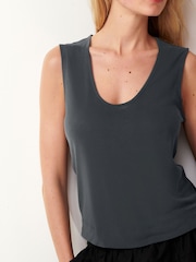 Charcoal Grey Premium Modal Rich Short Sleeve Scoop Neck Vest - Image 4 of 6