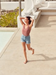 Blush Pink Premium Modal Rich Short Sleeve Scoop Neck Vest - Image 2 of 6