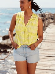 Yellow and White Broderie Sleeveless Tie Top - Image 1 of 1