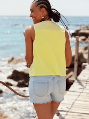 Yellow and White Broderie Sleeveless Tie Top - Image 2 of 6