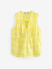Yellow and White Broderie Sleeveless Tie Top - Image 5 of 6