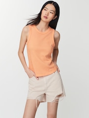 Orange - Tanktop mit Waffelstruktur und Ziernähten, 100% Baumwolle - Bild 1 von 6