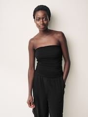 Black 100% Cotton Slub Lettuce Edge Jersey Boobtube - Image 1 of 3
