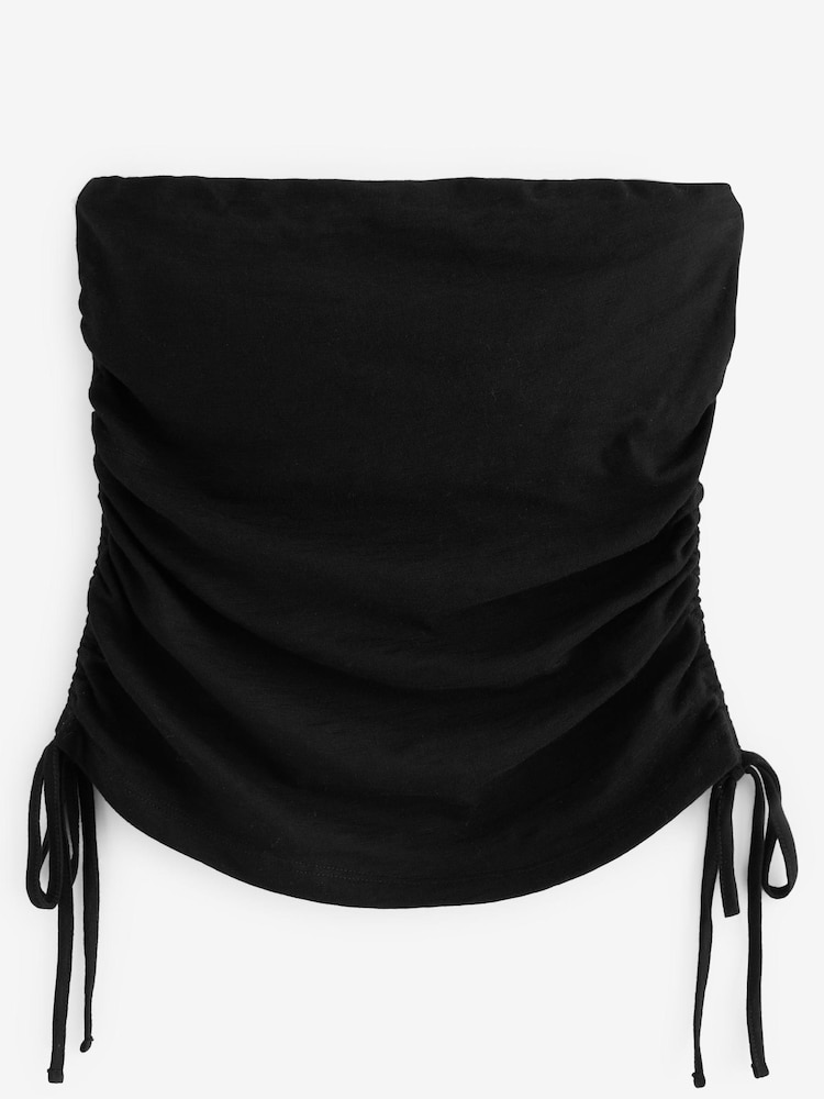 Black 100% Cotton Slub Lettuce Edge Jersey Boobtube - Image 2 of 3