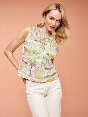 Pink Postcard Print Broderie Sleeveless Tie Top - Image 1 of 1