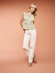 Pink Postcard Print Broderie Sleeveless Tie Top - Image 2 of 6