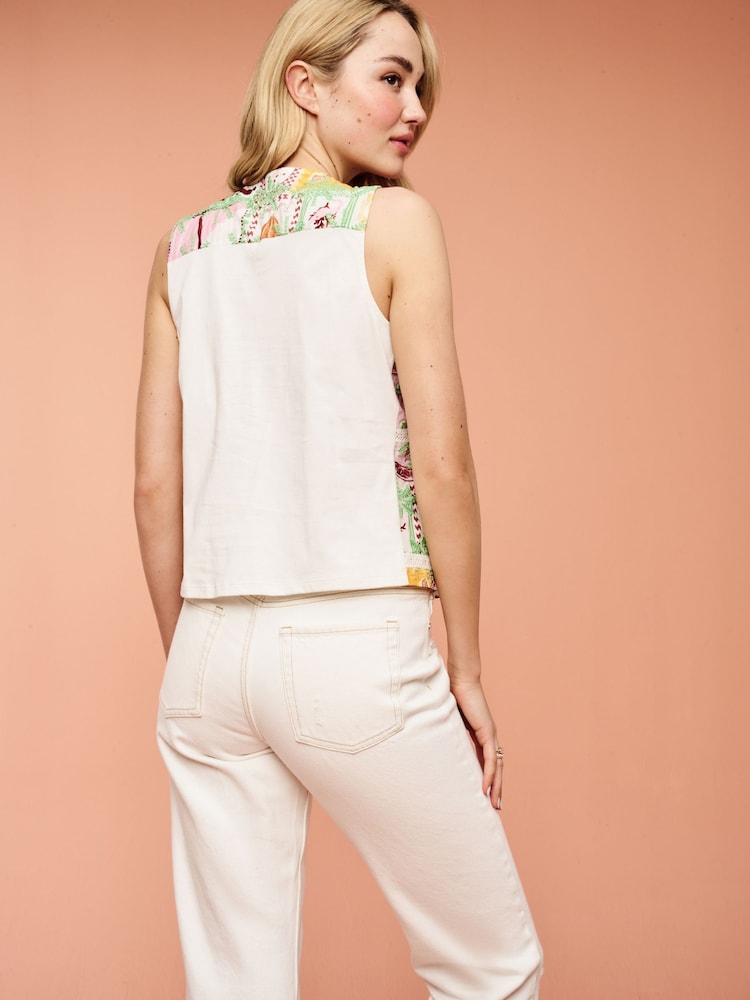 Pink Postcard Print Broderie Sleeveless Tie Top - Image 3 of 6