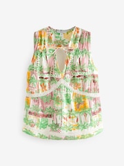 Pink Postcard Print Broderie Sleeveless Tie Top - Image 5 of 6