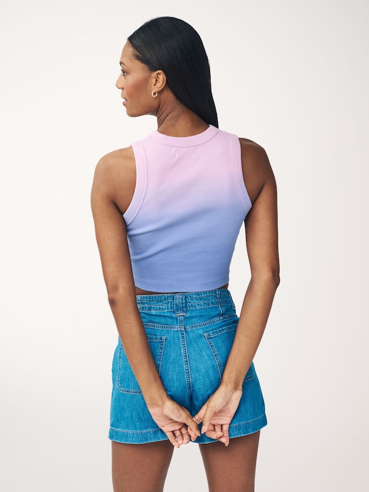 Purple Ribbed Shorter length Sleeveless Racer Vest Tank Top - Image 2 of 6 Purple Ribbed Shorter length Sleeveless Racer Vest Tank Top - Image 2 of 6