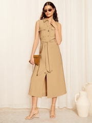 Friends Like These Nude Pink Sleeveless Utility Dress with Pocket Detail - Image 1 of 4
