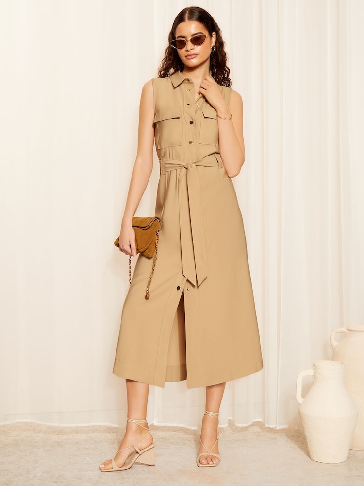Friends Like These Nude Pink Sleeveless Utility Dress with Pocket Detail - Image 1 of 4