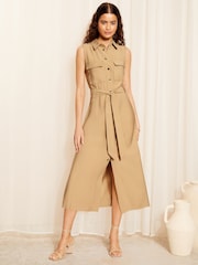 Friends Like These Nude Pink Sleeveless Utility Dress with Pocket Detail - Image 3 of 4