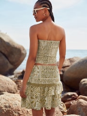 Green Tile Print Shirred Bandeau Top - Image 3 of 6