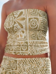 Green Tile Print Shirred Bandeau Top - Image 4 of 6