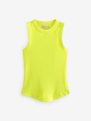 Fluro Yellow Ribbed Racer Tank Vest Sleeveless Top - Image 5 of 6
