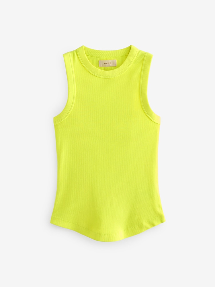 Fluro Yellow Ribbed Racer Tank Vest Sleeveless Top - Image 5 of 6
