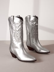 Silver Signature Leather Forever Comfort® Stitched Western Boots - Image 1 of 6