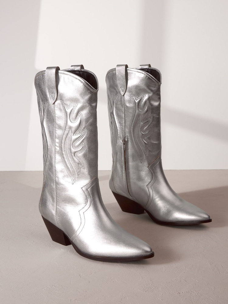 Silver Signature Leather Forever Comfort® Stitched Western Boots - Image 1 of 6