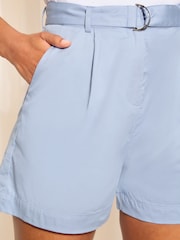 Friends Like These Blue Cotton Poplin High Waisted D Ring Belted Tailored Short - Image 2 of 4