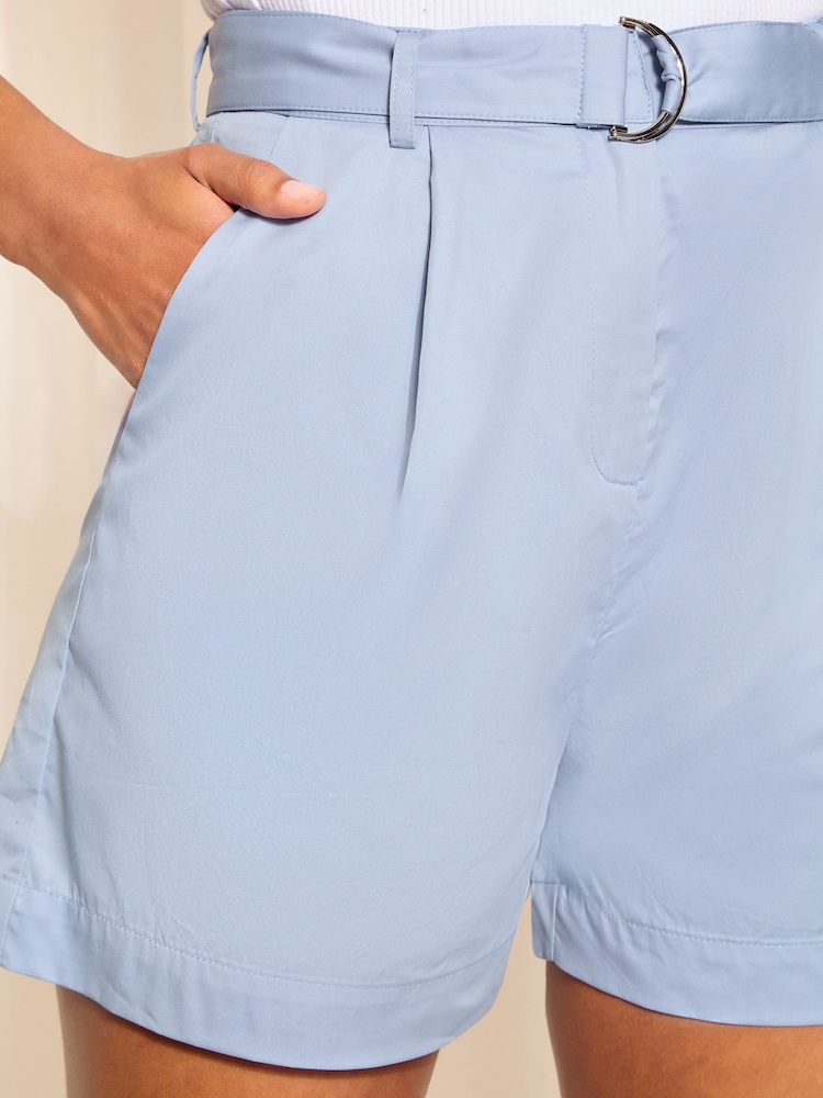 Friends Like These Blue Cotton Poplin High Waisted D Ring Belted Tailored Short - Image 2 of 4