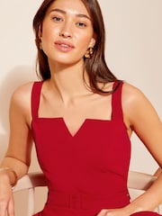 Friends Like These Red Twill Strappy Belted Wide Leg Jumpsuit - Image 2 of 4