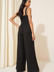Friends Like These Black Twill Strappy Belted Wide Leg Jumpsuit - Image 4 of 4