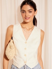 Friends Like These Ivory White Linen Button Through Waistcoat - Image 1 of 4