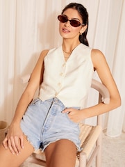 Friends Like These Ivory White Linen Button Through Waistcoat - Image 2 of 4