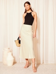 Friends Like These Cream Linen Bias Cut Midi Skirt - Image 2 of 4