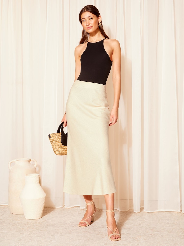 Friends Like These Cream Linen Bias Cut Midi Skirt - Image 2 of 4