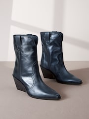 Navy Metallic Signature Leather Forever Comfort® Western Cowboy Boots - Image 1 of 6