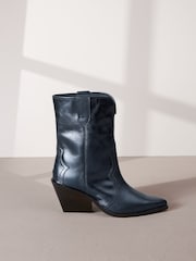 Navy Metallic Signature Leather Forever Comfort® Western Cowboy Boots - Image 2 of 6